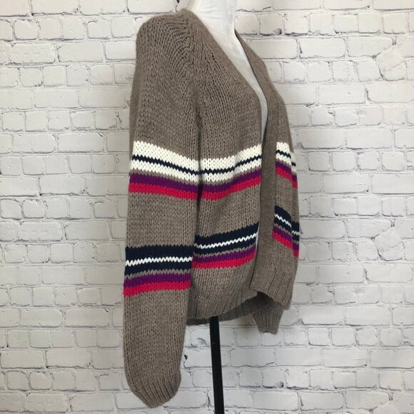 Xirena Lander Cardigan Sweater Size M Alpaca Blend Brown Stripe - Picture 2 of 8